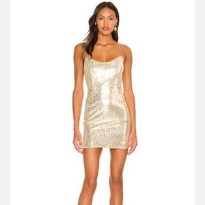 Superdown Shimmering Gold Strapless Dress